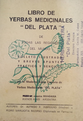 Libro De Yerbas Medicinales Del Plata De Todas Las Regiones 