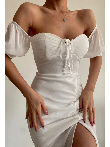 Vestido Tubo De Color Liso Con Hombros Descubiertos