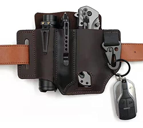 Funda Para Cinturón De Piel Edc Multitool Con Bolígrafo Y La