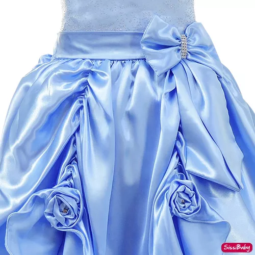 Vestido Infantil de Festa Azul Luxo Princesa Cinderela Frozen