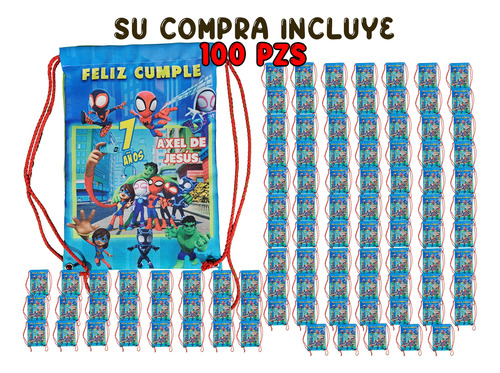 Dulcero Mochilita Bolsita Spidey Gwen Spider Recuerdo 100 Pz Verde Modelo 4 Spidey Morralito