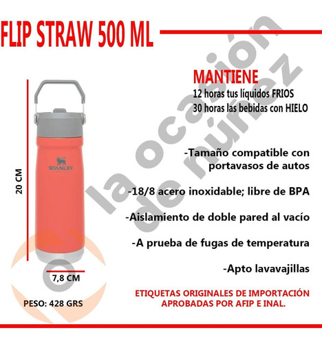 Imagen 2 de 7 de Botella Termica Stanley 500ml Flip Straw Pico Sorbete Acero