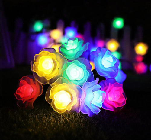 Imagen 3 de 8 de Luces Guirnalda Led Rosas Cristal Panel Solar Multicolor