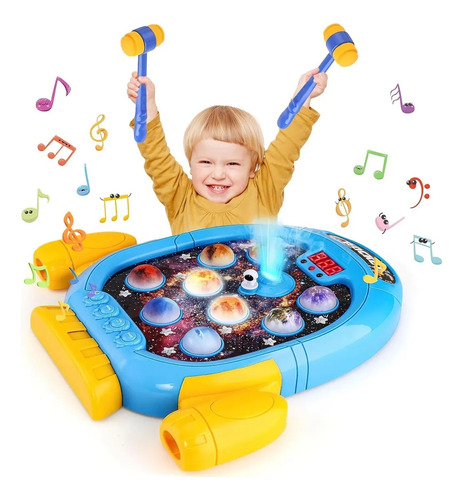 Juego Interactivo De Topo De Golpe Juguete Eléctrico Espacial Whack-a-mole (martillo Doble, Pilas Aa No Incluidas)