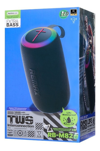 Parlante Portatil Remax Tws Flip M82 Fiesta Led Resiste Agua Negro