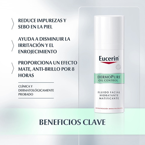 Imagen 2 de 7 de Fluido Facial Hidratante Matificante Eucerin Dermopure 50ml