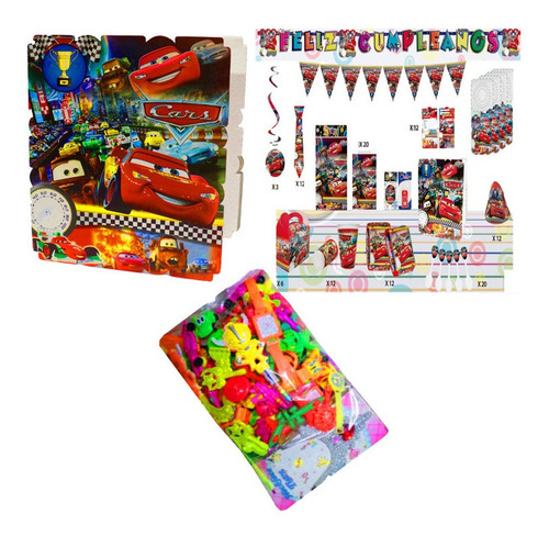 Kit Decoración Piñata Y Relleno Figura Fiesta Cars X24