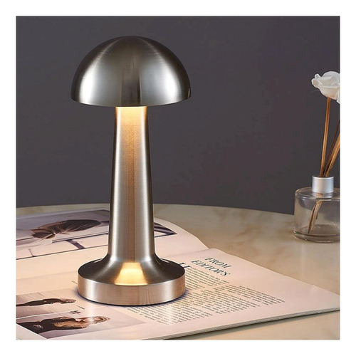 Lámpara Mesa Led Recargable Mushroom Led Dimeable Plateada