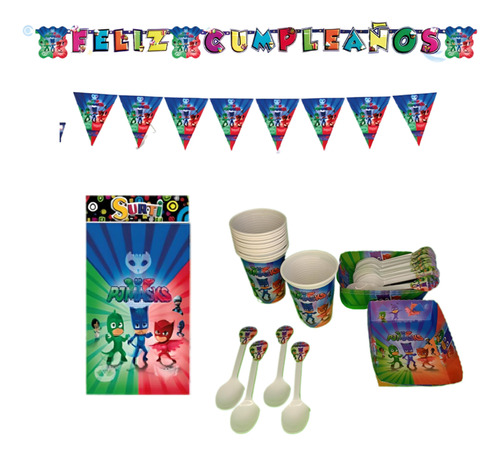 Kit Deco Completo Vasos+platos Heroes En Pijama 24niños