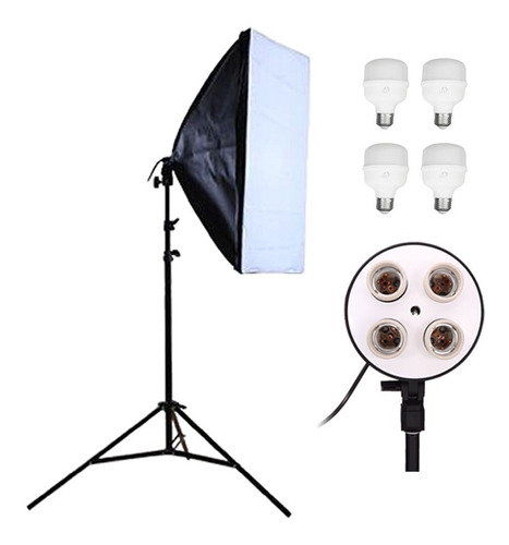 Kit Softbox Quadruplo 50 X 70 + Tripé 2m + 4 Lampadas Led