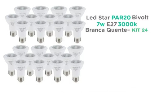 Led Par20 7w Bivolt E27 Led Star 3000k Branco Quente - Kit24