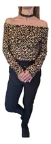 Comprar Remera Cuello Bote Animal Print Manga Larga Modal Soft Mujer