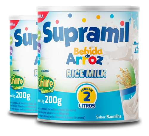 Kit 2 Bebida De Arroz Sem Lactose Kids Unilife Com 200g