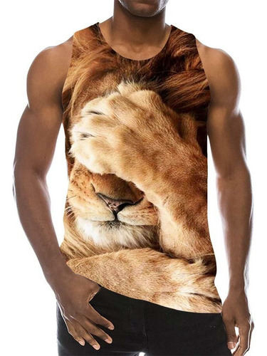 Camisa Sin Mangas Con Estampado 3d Con Estampado De Leones