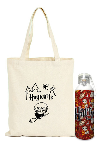 Tote Bag Bolsa Harry Potter + Botella En Alumio -estampaking