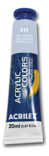 Tinta Acrílica Acrilex 20ml - Acrylic Colors - Tela E Outros Cor 311 - Gris Neutro