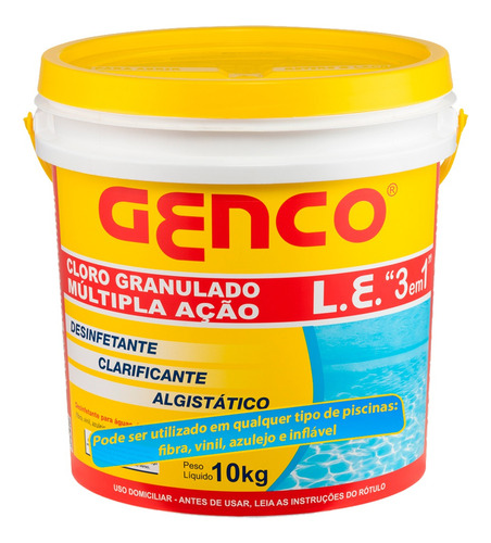 Genco 3 Em 1 Múltipla Balde 10kg Produtos Cloro De Piscina