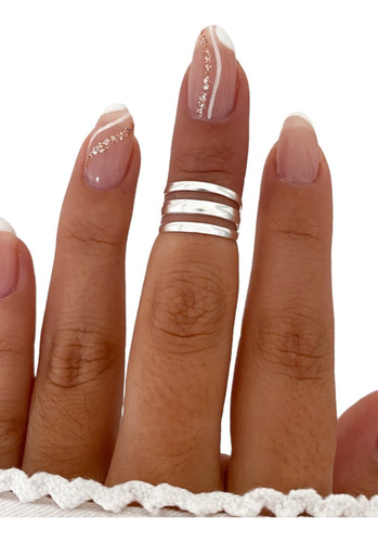 Anillo Midi Media Falange 3 Lineas Regulable - Plata 925