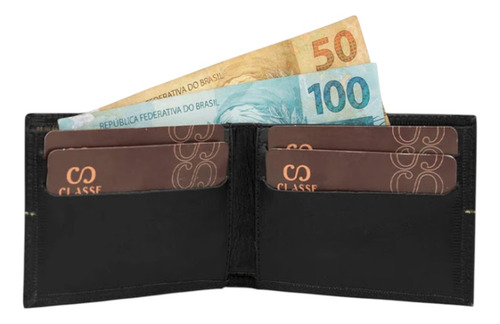 Carteira Masculina De Couro Slim Sem Fecho Classe Cor Omixx M232 Desenho Do Tecido Liso