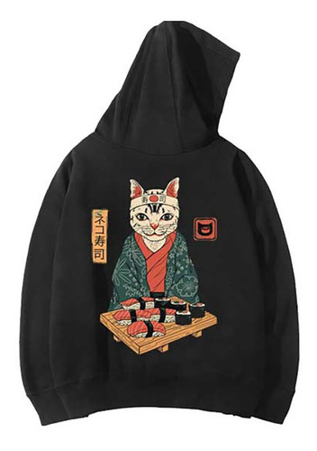 Sudadera Moda Hoodie Ukiyo Gato Estilo Japones Cat
