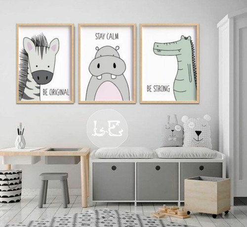 Cuadros Infantiles Animalitos 30 X 40 Cm Personalizos X 3