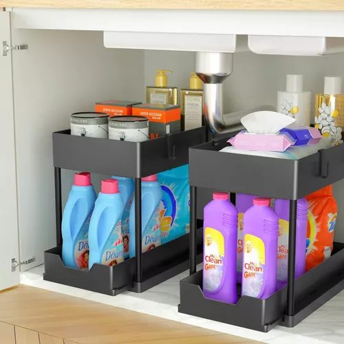 Organizador para debajo del fregadero, cajón deslizante extraíble para  almacenamiento de cocina y baño, 2 niveles - AliExpress