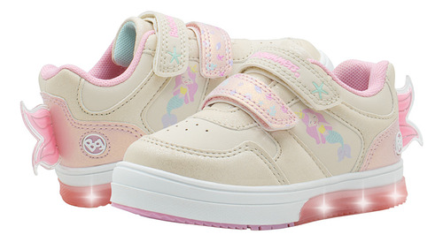 Tenis Sirena Para Niña Bubble Gummers® Con Luces Led Beige Rosa