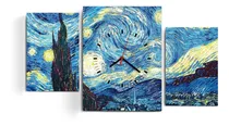 Comprar Reloj Cuadro Triptico Moderno Arte Noche Estrellada Van Gogh
