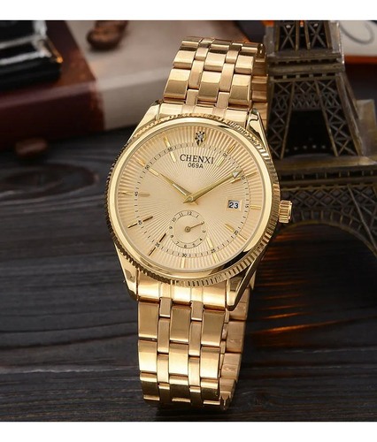 Relógio De Pulso Chenxi Cx-069a-ql Com Corria De Stainless Steel Cor Dourado