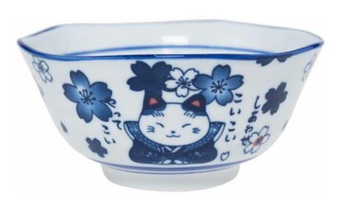 Pocillo Plato Cerámica Gato Japonés Con Flores De Cerezo