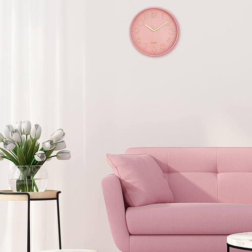 Reloj De Pared Rosa Lumuasky Analógico Moderno Pequeño Lindo