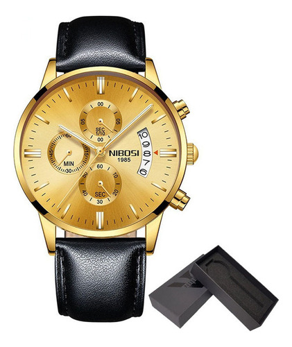 Reloj Cronógrafo Nibosi 2309 Con Calendario Luminoso Fondo Dore Gold