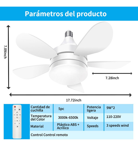 Llinpi® Ventilador De Techo Con Luces Led 5 Aspas