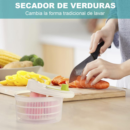 Secador De Lechuga Para Cocina Kimhi Centrifugador De Verduras Y Frutas Grande 3 Litros Escurridor De Verdura Secadora De Lechuga Manual Con Colador Integrado Centrifugadora De Ensalada Color Blanco