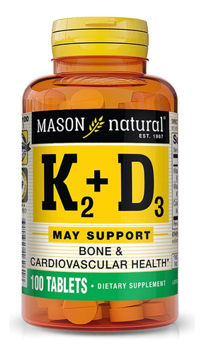 Vitamina K2 Plus D3 Mason Natural 100 Tabletas Suplemento