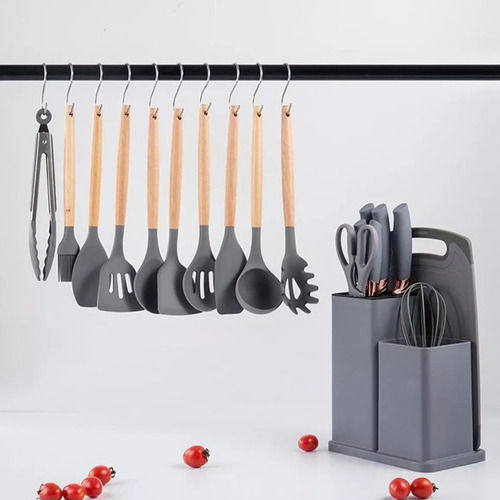 Set 19 Juegos Utensilios De Cocina De Silicona Con Soporte