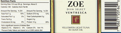 Tuna Zoe Diva Seleccionar Ventresca En Aceite De Oliva, 4 Oz