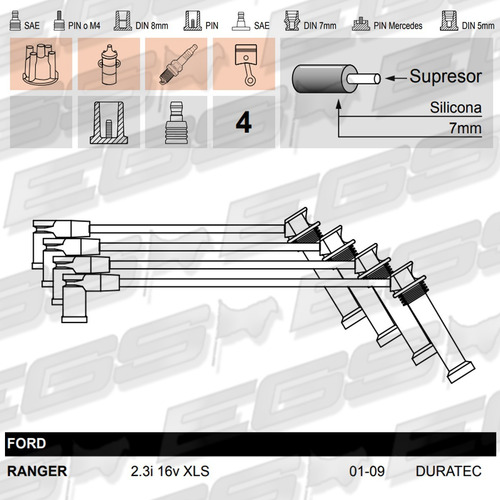 Imagen 2 de 4 de Cable Bujia Ferrazzi Competicion Ford Ranger 2.3i 16v 04-296
