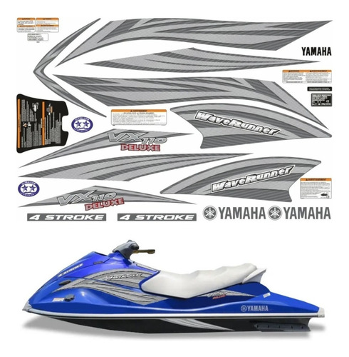 Kit Adesivos Jet Ski Para Yamaha Vx 110 Sport 2006 A 2011 Cor Prata