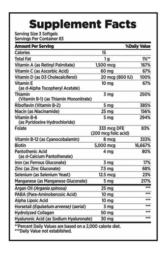 Natures Bounty Cabello Piel Y Uñas (250 Softgels) Biotina Sabor S/n