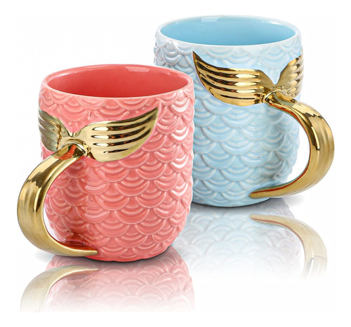 Youeon 2 Pack Mermaid Coffee Mug With Gold Tail Handle, 1