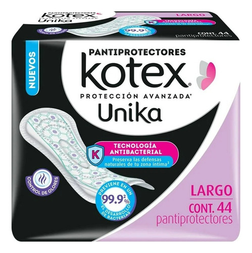 6 Pza Pantiprotectores Kotex Unika Diarios Largos 44 Pzas