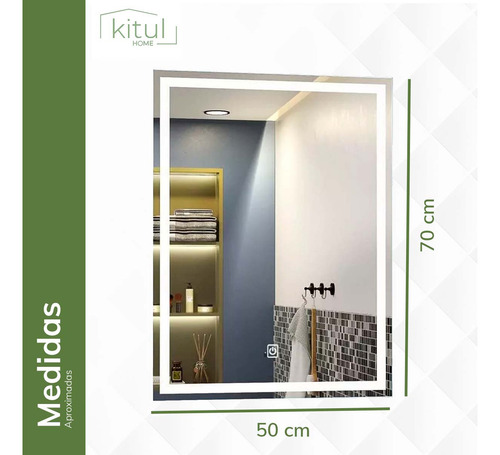 Espejo Pared Baño Luz Led Tactil 3 Modos Antivaho Decorativo Marco Cromado