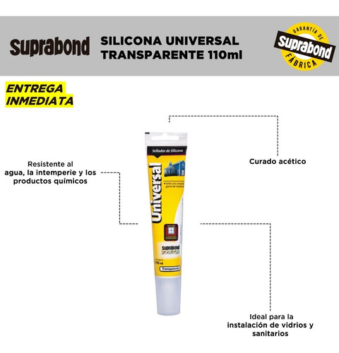 Imagen 3 de 4 de Sellador Silicona Universal Suprabond Transparente 110ml