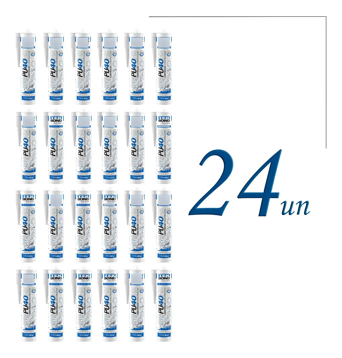 Kit 24 Adesivo Silicone Pu40fix Selante Branco 387g Tek Bond