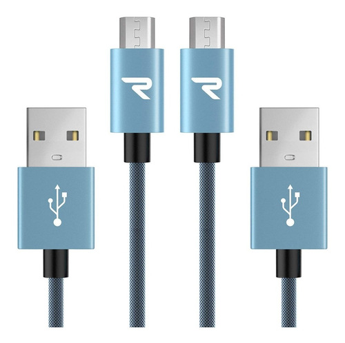 2 Cables Micro Usb Azul Trenzado Telefonos Android 1 Metro