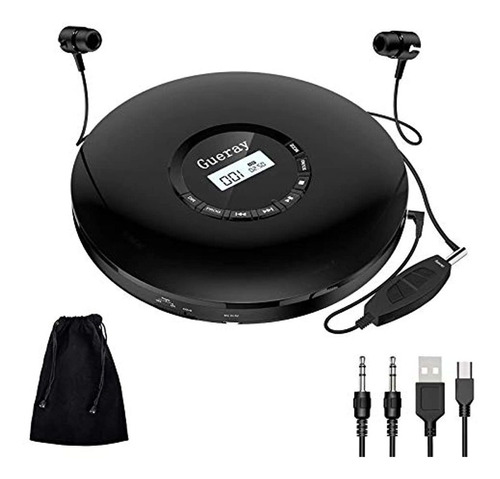 Discmans Portátil Con Auriculares Con Pantalla Lcd, Negro