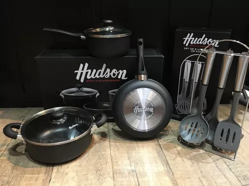 Set De Ollas Cocina Hudson Gris Con Antiadherente 9 Piezas