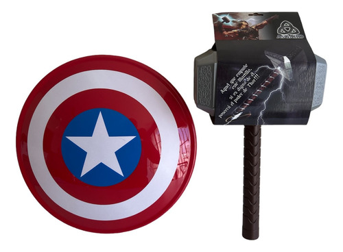 Combo Escudo Capitán América 33cm + Martillo Thor Avengers