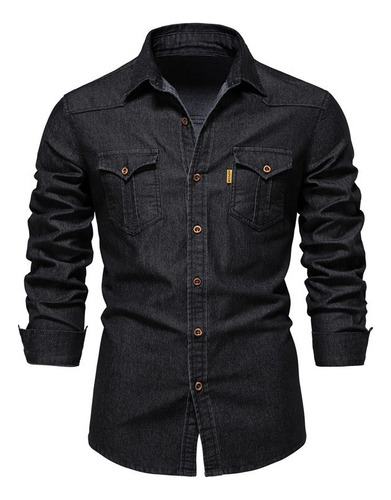 Camisa De Mezclilla For Hombre Con Solapa Casual